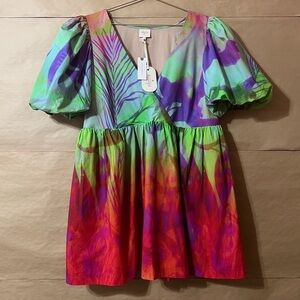 Anthropologie NWT Plenty by Tracy Reese Puff Sleeve Surplice Mini Dress Size XL